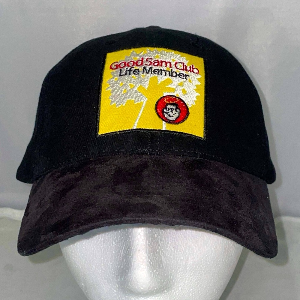 Vintage Good Sam Club Life Member Travel Black suede Strapback Hat Cap unisex